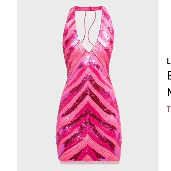 LIV FOSTER V-Neck Halter Sequin Stripe Pink Mini Dress, Size 6 - Picture 2 of 12